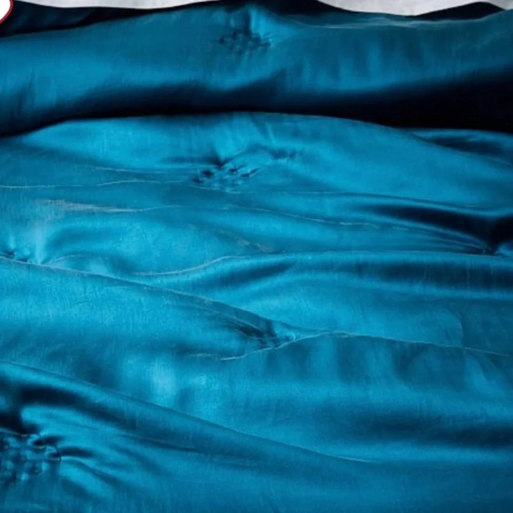 West Elm Washed Silk Standard Shams, Set of Two Teal, Crescent Stitch
